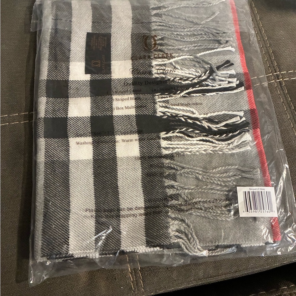 Clara Clark Gray and Red Plaid Scarf - Picture 2 of 3